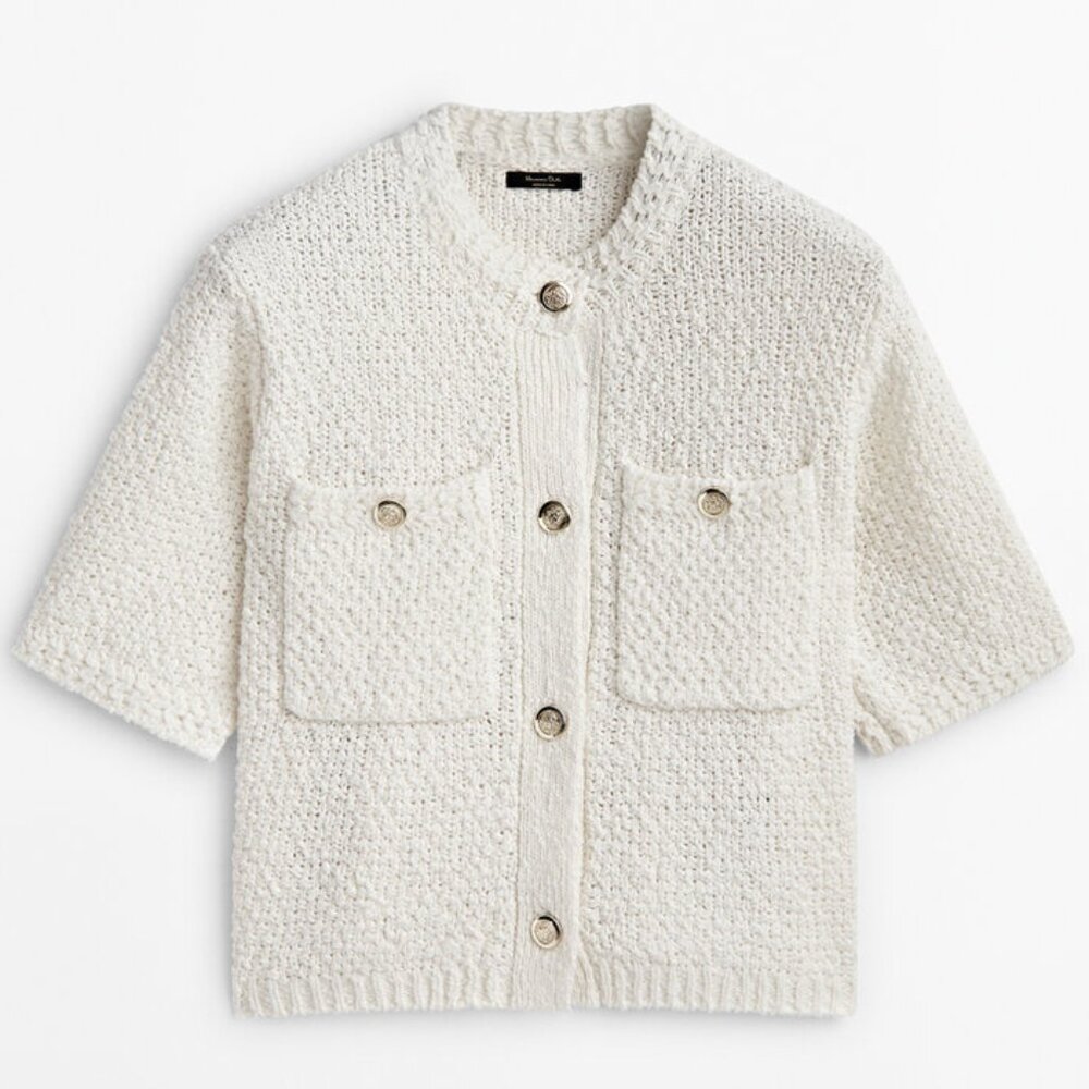 Massimo Dutti Textured Knit Cardigan with Pockets, Size Small
